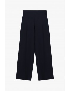 Pantalon palazzo taille montée en drap sergé bleu marine – Imperial Femme
