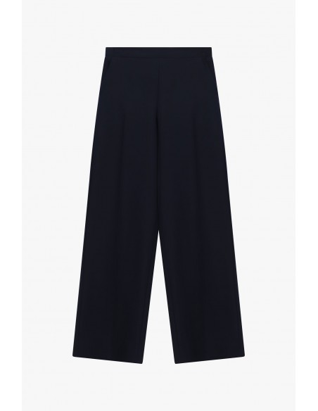 Pantalon palazzo taille montée en drap sergé bleu marine – Imperial Femme
