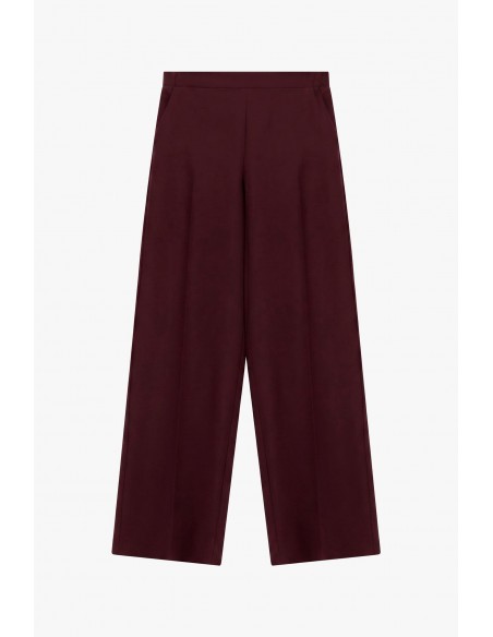 Pantalon palazzo taille montée en drap sergé bordeaux– Imperial Femme