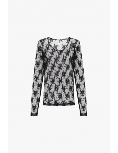 T-shirt dentelle noir florale manches longues – Imperial Femme