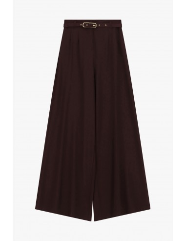 Pantalon palazzo bordeaux taille haute ceinture métallique – Imperial Femme