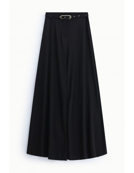 Pantalon palazzo noir taille haute ceinture métallique – Imperial Femme