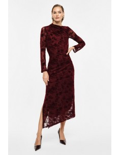 Robe longue drapee bordeaux velours devore Imperial Femme vue face