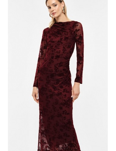 Robe longue drapee bordeaux velours devore Imperial Femme vue 3/4