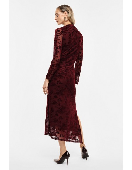 Robe longue drapee bordeaux velours devore Imperial Femme vue dos