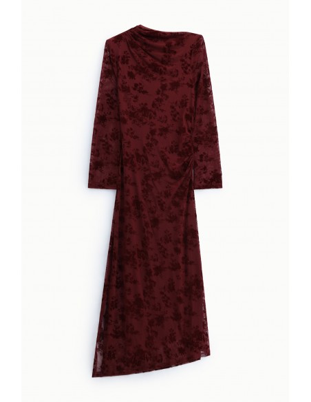 Robe longue drapee bordeaux velours devore Imperial Femme