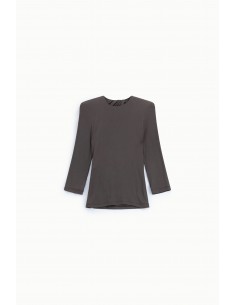 Top  marron manches trois-quarts dos ouvert drapé vue face – Imperial Femme