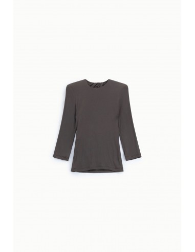 Top  marron manches trois-quarts dos ouvert drapé vue face – Imperial Femme