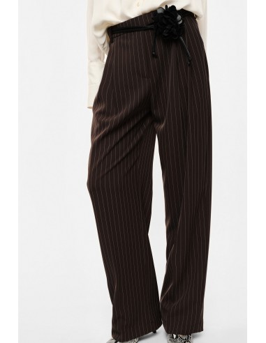 Pantalon raye jambe large marron ceinture fleur Imperial Femme zoom