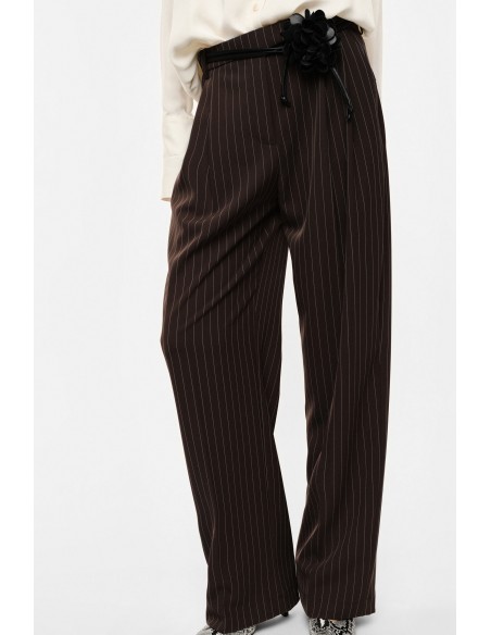 Pantalon raye jambe large marron ceinture fleur Imperial Femme zoom