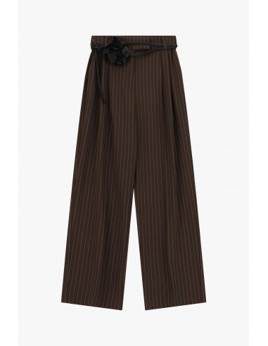 Pantalon raye jambe large marron ceinture fleur Imperial Femme