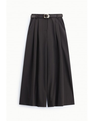 Pantalon palazzo marron taille haute pinces ceinture fantaisie – Imperial Femme