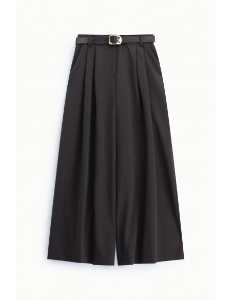 Pantalon palazzo marron taille haute pinces ceinture fantaisie – Imperial Femme