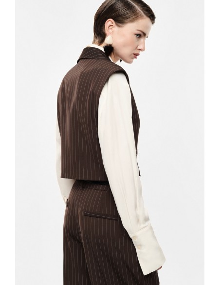 Gilet court raye marron vue de dos epaules structurees Imperial Femme