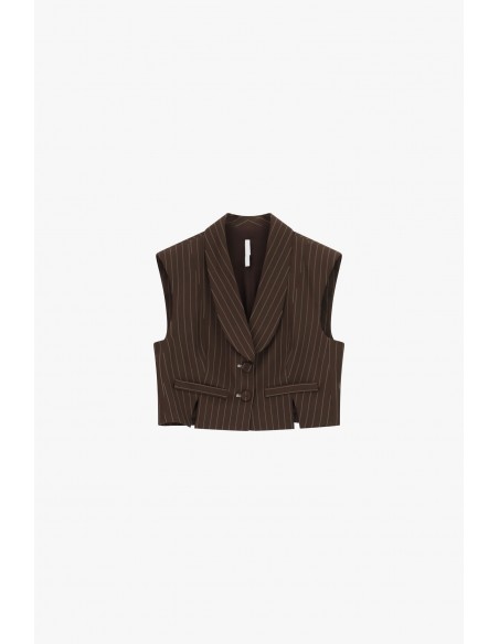 Gilet court raye marron col chale Imperial Femme