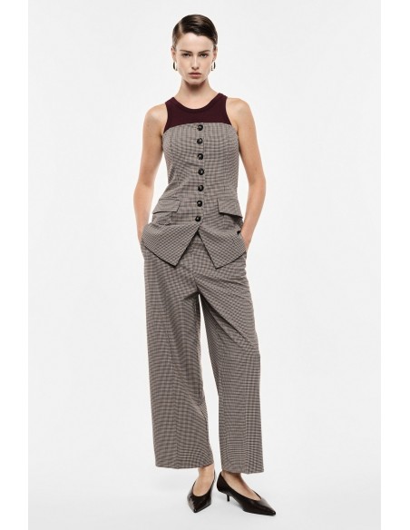 Pantalon large pied-de-poule vue de face pli marque Imperial Femme Lyon