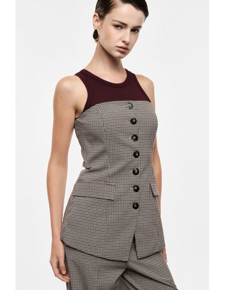 Bustier tailleur micro pied-de-poule boutons contrastes Imperial Femme vue de face