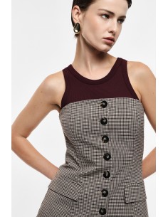 Bustier tailleur boutonné micro pied-de-poule – Imperial Femme