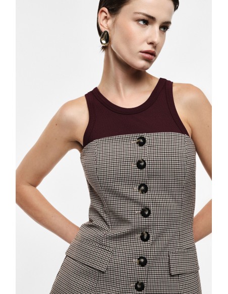 Bustier tailleur micro pied-de-poule boutons contrastes Imperial Femme vue detaillée