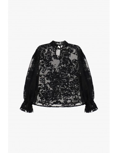 Blouse transparente jacquard floral noir Imperial Femme