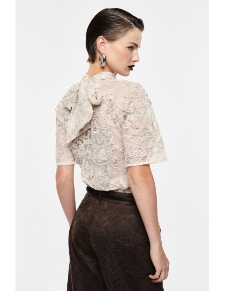 Top dentelle ecru vue de dos noeud noue Imperial Femme