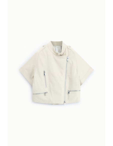 Blouson cuir ecru oversize col officier – Imperial Femme