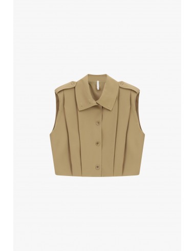Veste beige sans manches oversize col montant – Imperial Femme