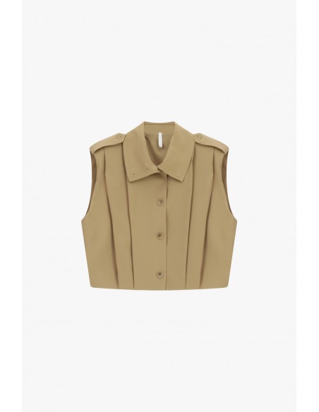 Veste beige sans manches oversize col montant – Imperial Femme