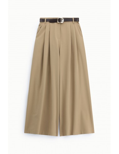 Pantalon palazzo beige taille haute pinces ceinture fantaisie – Imperial Femme