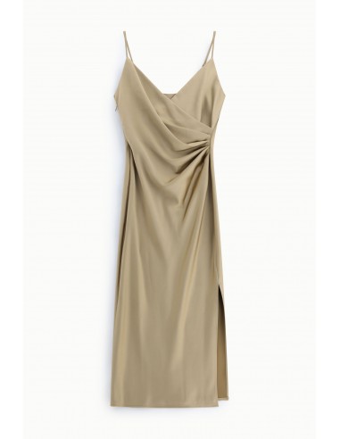Robe de soirée fourreau drapée en crêpe satin beige – Imperial Femme