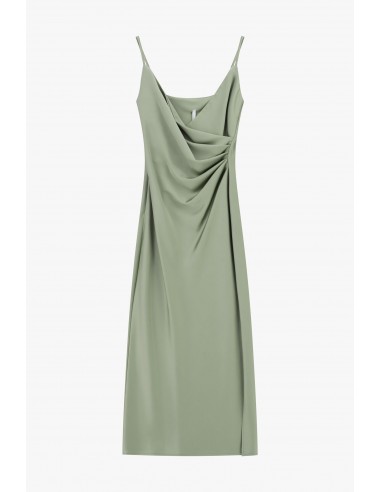 Robe de soirée fourreau drapée en crêpe satin vert d'eau – Imperial Femme