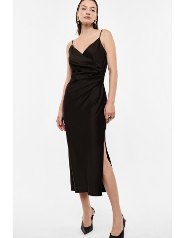 Robe de soirée fourreau drapée en crêpe satin marron – Imperial Femme vue entiere
