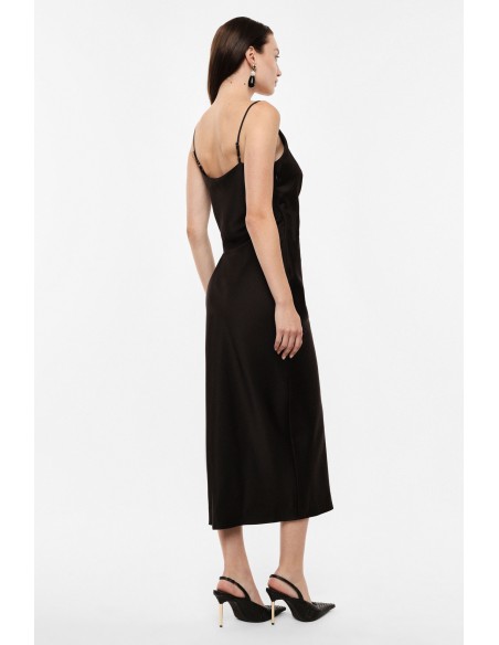 Robe de soirée fourreau drapée en crêpe satin marron – Imperial Femme vue de dos