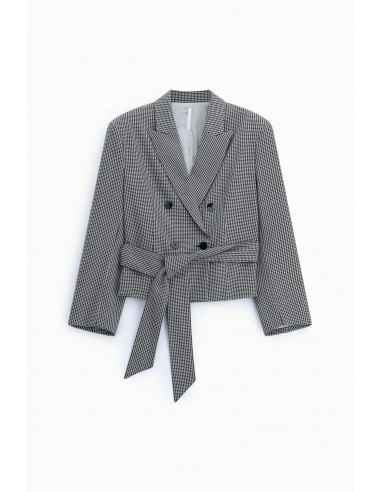 Blazer croise ceinture pied-de-poule noir et blanc Imperial Femme
