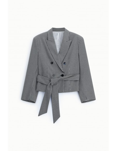 Blazer croise ceinture pied-de-poule noir et blanc Imperial Femme