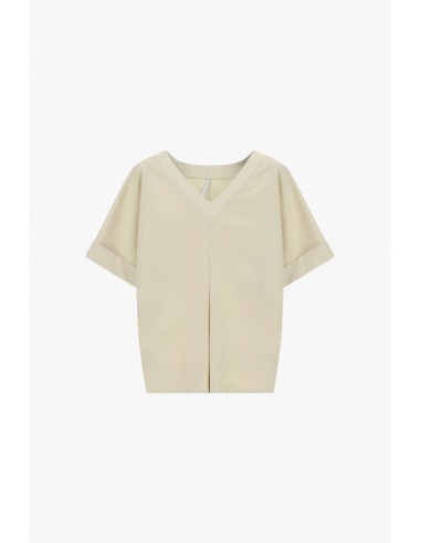 T-shirt col V manches a revers satin ecru Imperial Femme