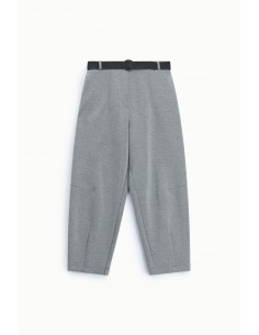Pantalon balloon ceinture point de Milan gris chiné Imperial Femme - taille montee et sangle