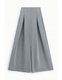 Pantalon palazzo point de Milan gris chine Imperial Femme - taille haute elastiquee