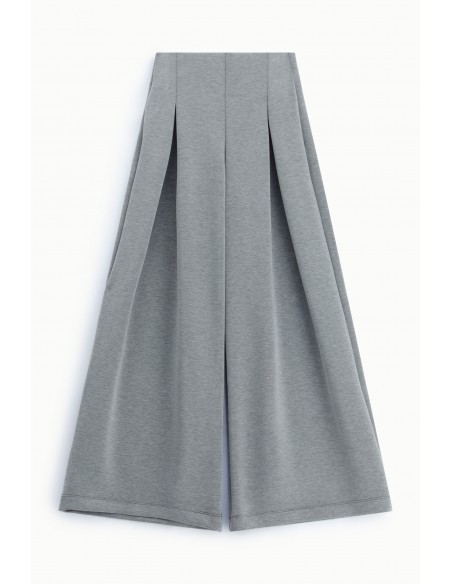 Pantalon palazzo point de Milan gris chine Imperial Femme - taille haute elastiquee