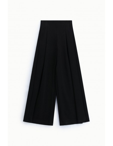 Pantalon palazzo point de Milan noir Imperial Femme - taille haute elastiquee