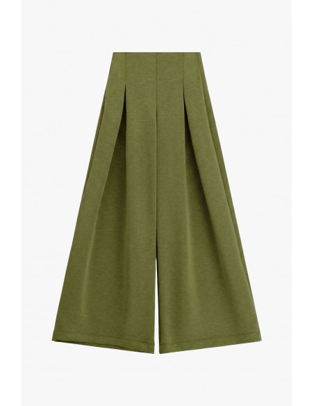 Pantalon palazzo point de Milan kaki Imperial Femme - taille haute elastiquee