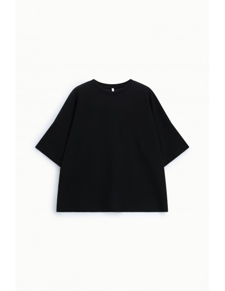 Sweat-shirt oversize manches courtes point de Milan noir Imperial Femme