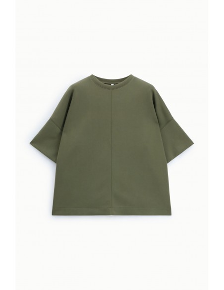 Sweat-shirt oversize manches courtes point de Milan kaki Imperial Femme