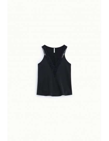 Top caraco décolleté V bordé de dentelle en satin – Imperial Femme