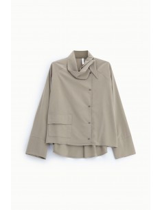 Chemise oversize col lavallière suédine taupe – Imperial Femme