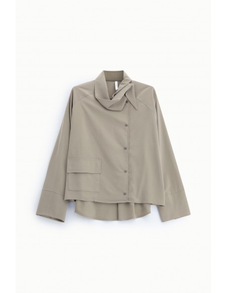 Chemise oversize col lavallière suédine taupe – Imperial Femme