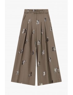 Pantalon palazzo taille haute piqué brodé sequins – Imperial Femme