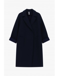 Manteau mi-long oversize neoprene bleu marine Imperial Femme - vue de face