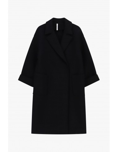 Manteau mi-long oversize neoprene noir Imperial Femme - vue de face