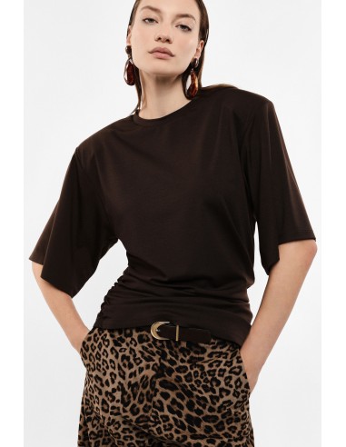 T-shirt asymetrique drape lateral Imperial Femme marron vue de face
